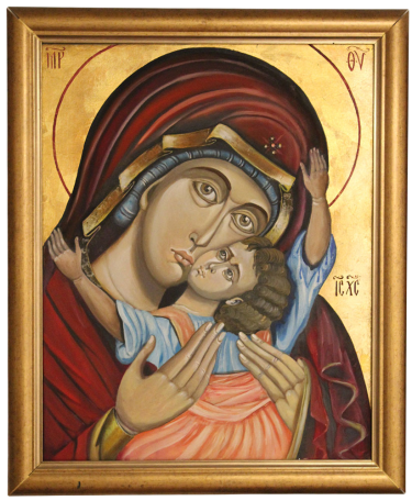 Icon of the Most Holy Mother of God – Russian Style, Oil on Canvas by Mirjana Zivković