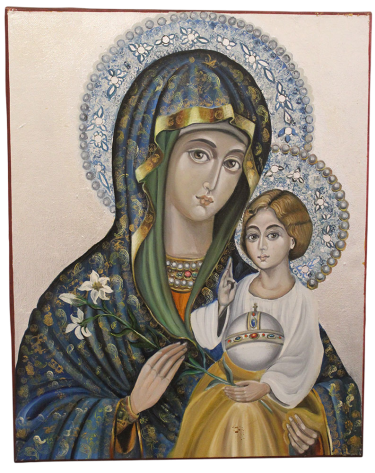 Icon of the Most Holy Theotokos – Byzantine Style, Oil on Canvas by Mirjana Zivković