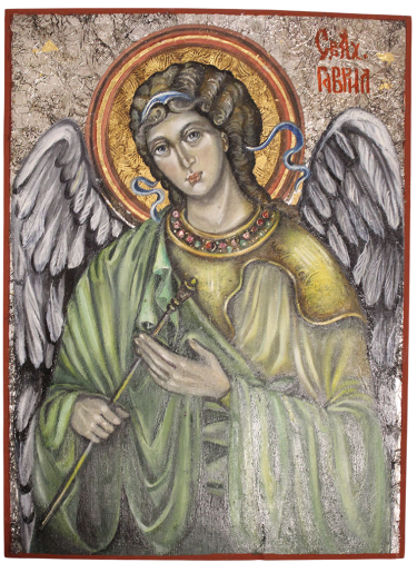 Icon of Archangel Gabriel – Byzantine Style, Oil and Pigments on Wood by Mirjana Zivković