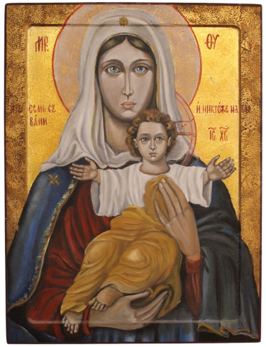 Icon of the Most Holy Theotokos – Russian Style, Oil on Wood by Mirjana Zivković