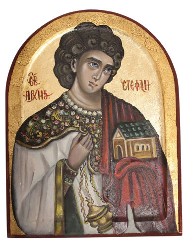 Saint Stephen The First Martyr and Guardian of Faith in the Splendor of 22k Gold by Mirjana Zivković