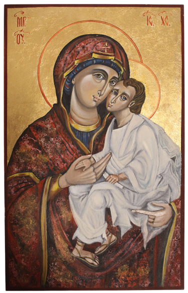 Icon of the Mother of God with Christ – Russian Style on Wood by Mirjana Zivković