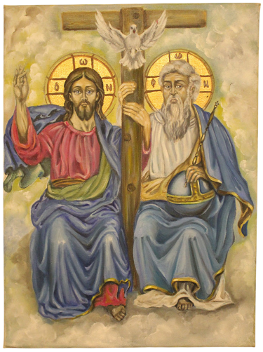 Icon of the Holy Trinity – Russian Style, Oil on Canvas by Mirjana Zivković