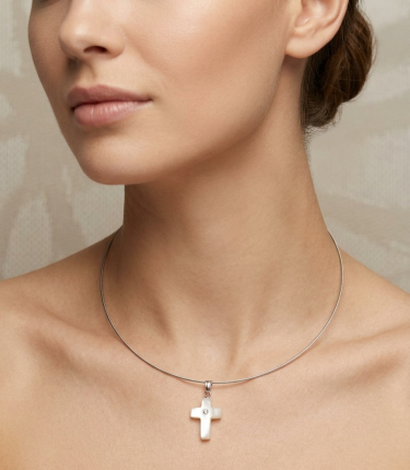 Minimalist necklace with a cross made of natural mother-of-pearl by Maja D