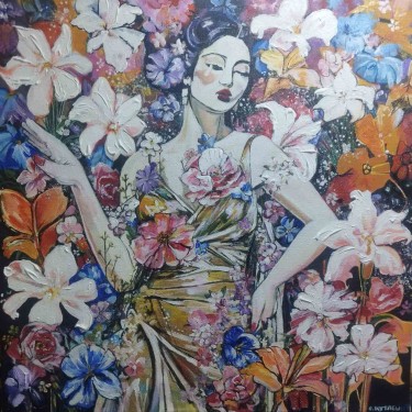 Chinese Woman in a Flower Garden by Sara Kutlesic