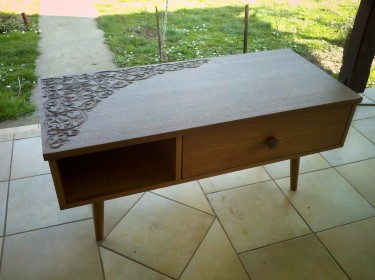 hand-carved oak table in deep relief by Sasa Kolbas