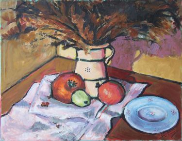 Still life with dry flowers and pomegranates by Stojović Zoran