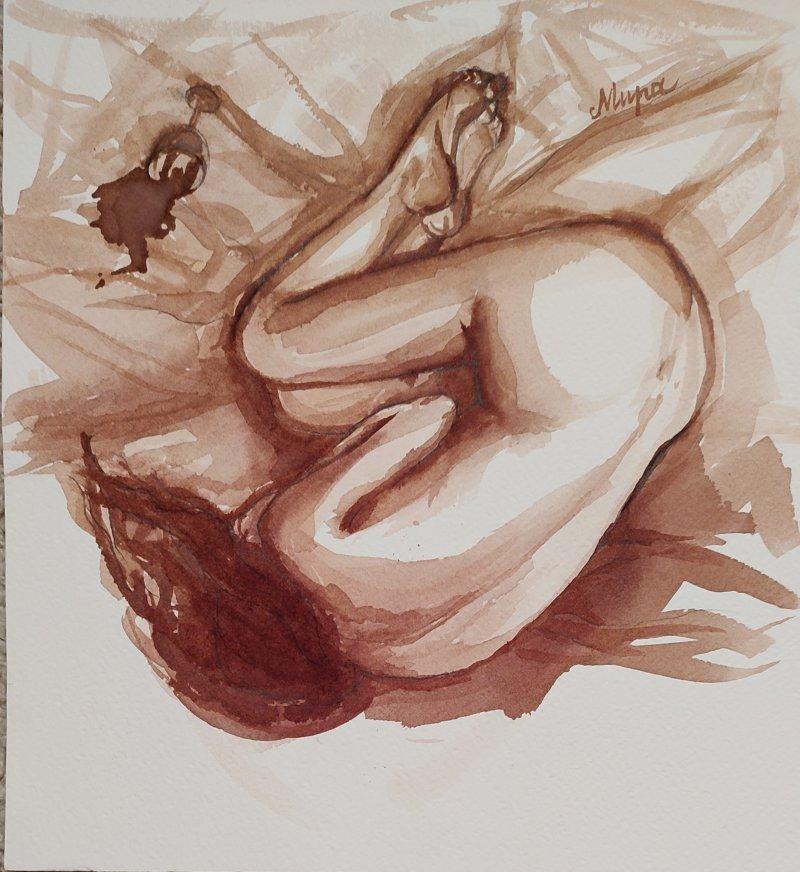 Unhappy, Painting Kovačević Mira, Slikanje vinom