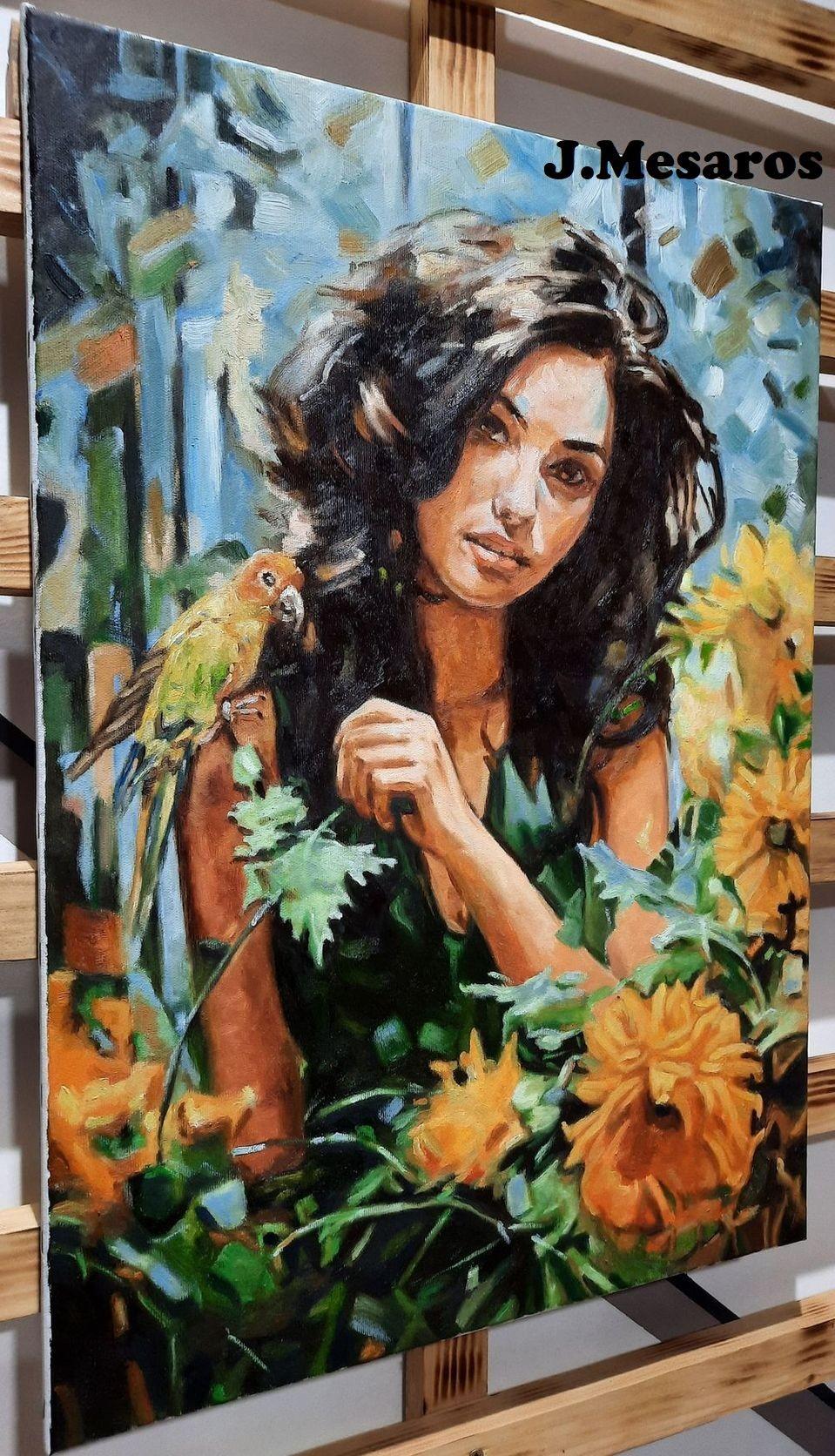 Girl with a parrot