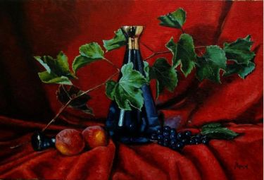 Blue carafe and fruit,  by Mesaroš Joži