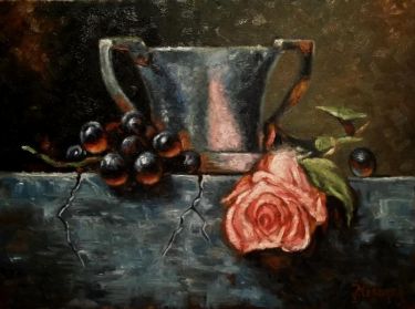Still life with grapes and a rose by Mesaroš Joži