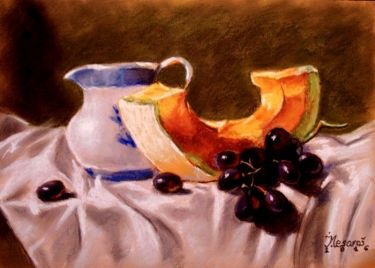 Still life with grapes and pumpkin