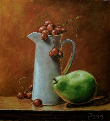 Green pear and grapes