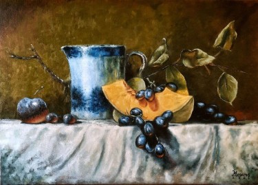 Still life of fruit and pumpkin by Mesaroš Joži
