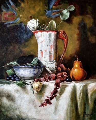 Still life of roses and fruit by Mesaroš Joži
